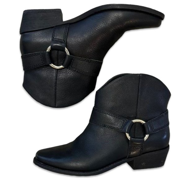 Joie Ankle Boot Bootie Black Leather with Silver Harness Detail Size 6.5 - Picture 5 of 8